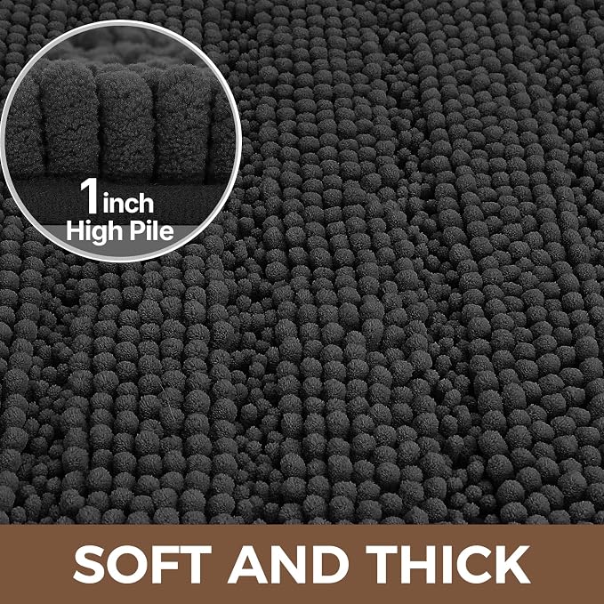 Bcoimo Bath Rug Mat Set, 2 Piece High Absorbent Chenille Bathroom Mat Black | Non Slip with Rubber Backing Bathroom Rugs set; Machine Washable;Extra Soft Bath Rug;High Absorbent、Quick Dry Microfiber mat