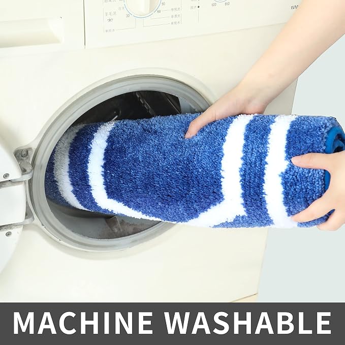 COSY HOMEER Non-Slip Bath Mat Extra Thick Absorbent Plush Washable | 17"x27" White/Blue Non-Slip Extra Thick Plush Absorbent Machine Washable Bath Mat Bathroom Rug Floor Tub Shower