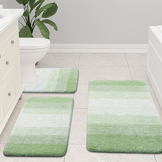 Arotive Microfiber Bathroom Rugs, Shaggy Soft Absorbent Bath Rug, 54x24 | SageGreen, Rubber Backing Thick Plush Machine Washable Dry Bath Mats for Bathroom, Tub and Shower, Rectangular