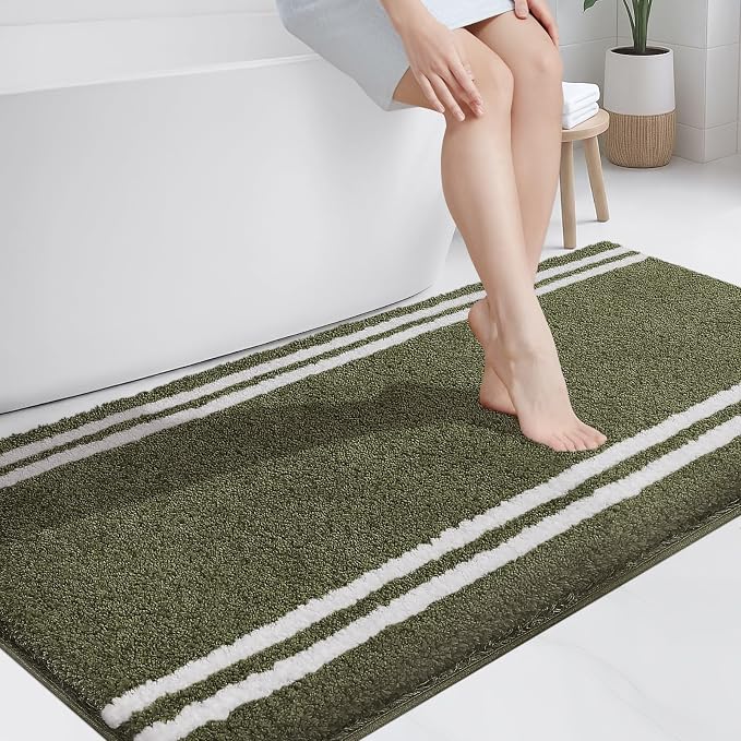 PURRUGS Bathroom Rug, Bath Mat, 30" x 60", Olive Green | Machine Washable, Non-Slip, Waterproof TPR Backing, Super Absorbent, Quick Dry, Bath Rug for Shower, Bathtub, and Sink