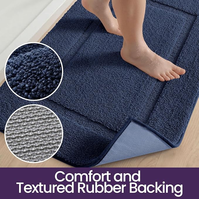 DEXI Bath Mat 36x24, Absorbent and Non Slip Bathroom Rugs, Navy | Soft Plush Microfiber Bathmat, Machine Washable & Quick Dry, Rubber Back Rug for Shower, Tub, Sink