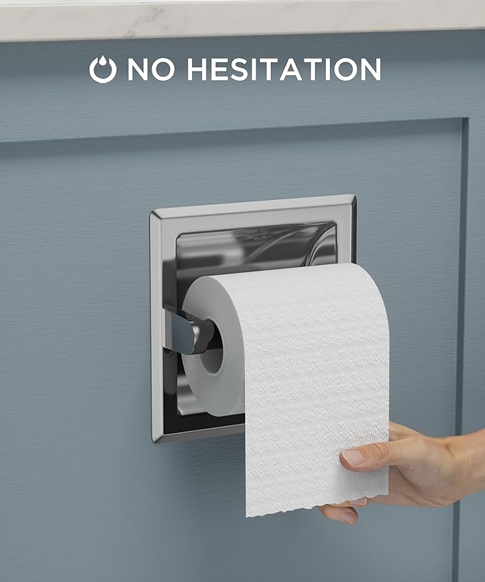FORIOUS Recessed Toilet Paper Holder for Mega Rolls, Chrome | Stainless Steel Tissue Roll Holder Wall Mount for Bathroom Space-Saving Design, in Wall Toilet Paper Dispenser Insert