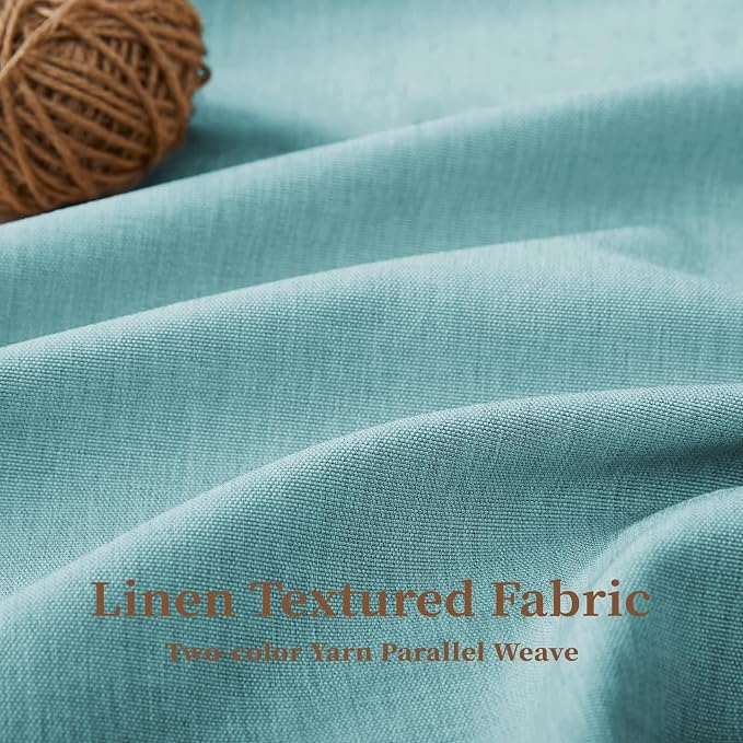 Teal Boho Scalloped Linen Textured Cloth Shower Curtain Set, 72x72 | 230GSM Waterproof Polyester, Heavy Duty Fabric, 12 Plastic Hooks, Modern Farmhouse Style, Machine Washable, Bathroom Decor