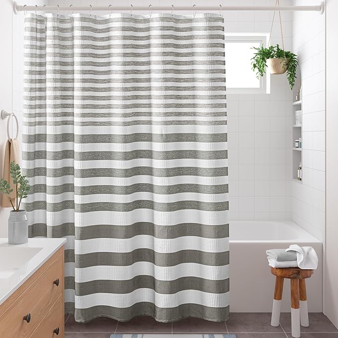 Madison Park Extra Wide Shower Curtain for Bathroom, Grey Ombre 108" x 72" | Ariana Ombre Cozy, Spa Quality Modern Waffle Weave Contemporary, 3M Scotchgard Treatment, Machine Washable