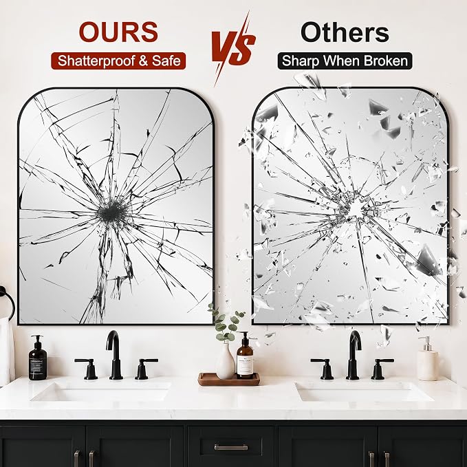 Bathroom Black Vanity Mirror for Over Sink, 36" x 30"-2pcs | Metal Framed Rounded Corner, Shatterproof Glass, for Bedroom, Living room, Entryway