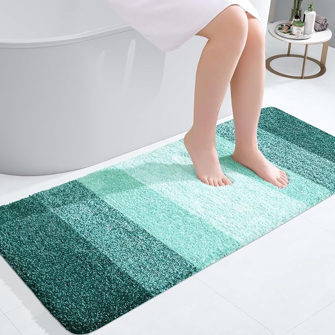 OLANLY Bathroom Runner Rug 40x20, Extra Soft Absorbent Microfiber Bath Rugs | Blackish Green, Non-Slip Quick-Drying Rubber Backing, Washable Long Bath Mat for Floor, Tub and Shower, Home Decor