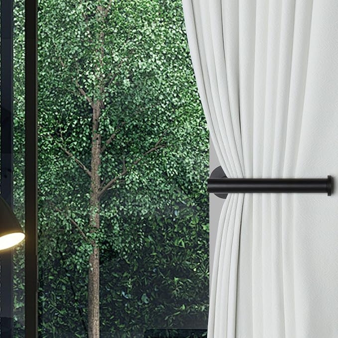 Groleca Adhesive Curtain Holdbacks No Drill Curtain Tiebacks, 6 Pack, Black | No Drill Curtain Tie Backs Hooks for Drapes, Metal Curtain Holders, Damage-Free Wall Mounted, Strong Adhesive,Stainless Steel