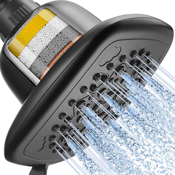 Cobbe Filtered Shower Head, 7 Modes High Pressure Shower Heads Matte Black | Shower Head with Filters for Hard Water for Remove Chlorine and Harmful Substances (Midnight Black Matte, 6 Inch Square)