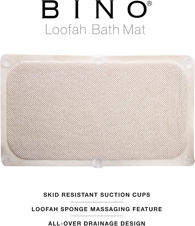 BINO | Loofah Non-Slip Bath Mat for Tub - Ivory | Spa-Inspired Comfort, Quick-Drying, Secure Suction Cups | Exfoliating Shower Mat for a Luxurious and Safe Bathing Experience