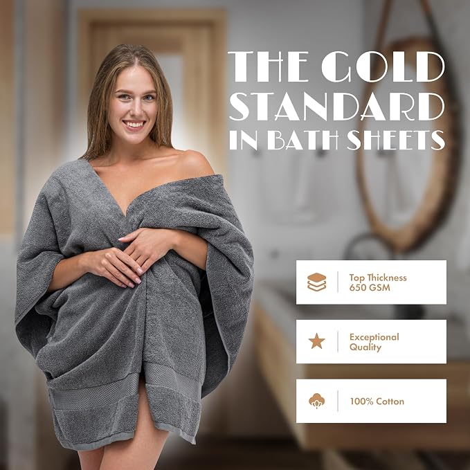 White Classic Luxury Soft Bath Sheet Towels - 650 GSM Cotton Luxury Bath Towels Extra Large 35x70 | Highly Absorbent and Quick Dry | Hotel Quality Extra Large Bath Towels Oversized, Dark Gray, 2 Pack