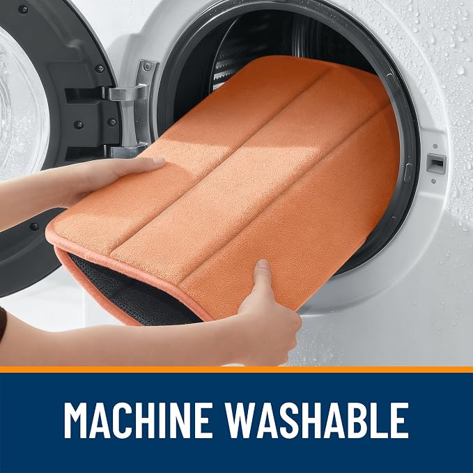 OLANLY Memory Foam Toilet Rugs U Shaped 24x20, Super Soft and Absorbent | Peach, Quick Dry Commode Contour Bath Rugs, Machine Washable Toilet Mat, Comfortable Bathmat Carpet for Bathroom Floor