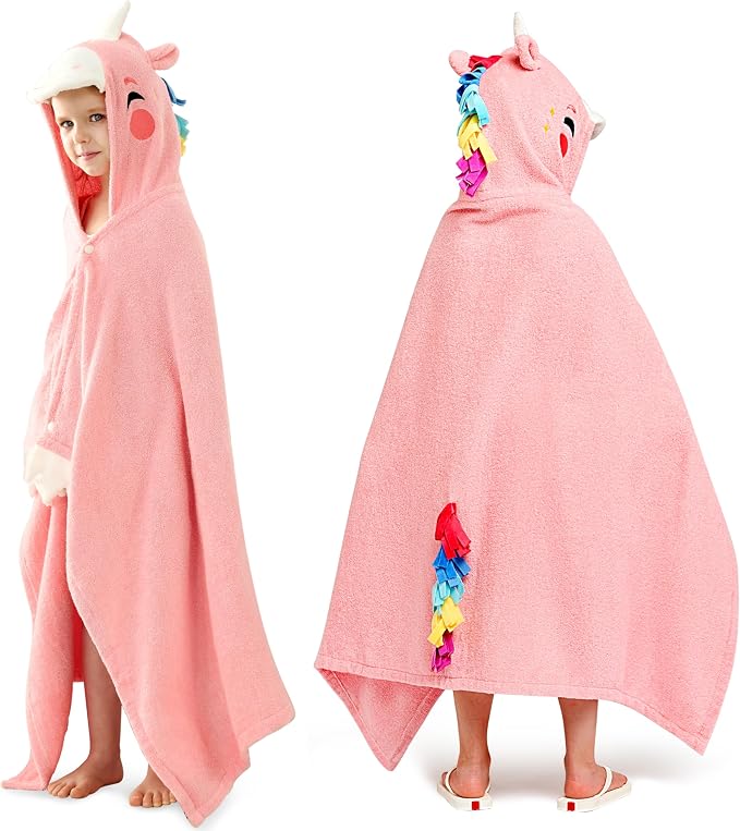 Joiedomi Unicorn Hooded Towel for Kids Soft 100% Cotton Bath Beach Towel 30" x 50" for Kids 3-8 Years Toddler Pool Poncho with Hood Absorbent Swim Wrap for Boys Girls