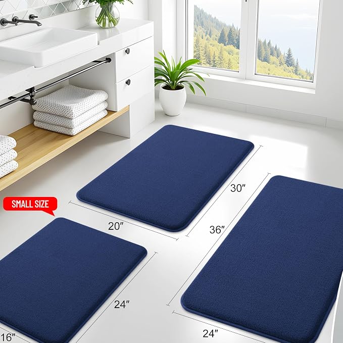Smiry Memory Foam Bath Mat 59x24, Extra Soft Absorbent Bathroom Rugs | Navy Blue Quick Dry, Machine Washable Bath Mats for Bathroom, Shower, Tub and Home Decor Accessories