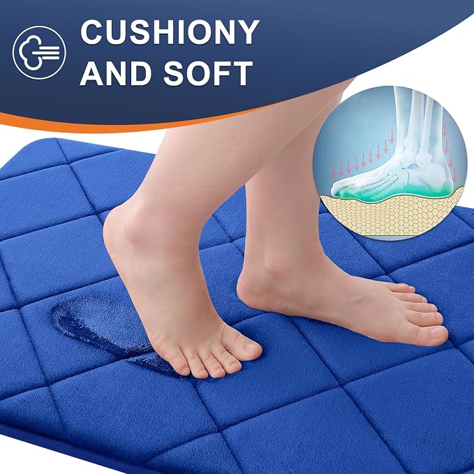 OLANLY Memory Foam Bath Mat 59x34, Ultra Soft and Absorbent Bathroom Rugs | Royal Blue, Quick Dry, Machine Washable Shower Bath Rugs, Comfortable Bath Carpet for Bathroom Floor, Tub and Shower
