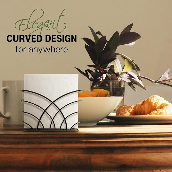 Napkin Holder for Table, Black Iron Upright Paper Dispenser | Dinner Napkins, Lunch Napkins & Table Decor