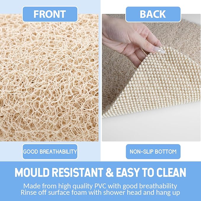 Hargiis Non-Slip Bathtub Mat, Anti Slip Shower Mat, Fast Drying Bathtub Mats, Foot Scrubber Mat, Anti Slip Mat for Tub, Floor, Bathroom, Kitchen, Home, Hotel (Beige 36"×24")