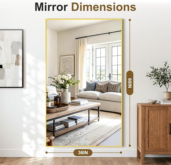 Bathroom Vanity Mirror for Over Sink, 60x36 Inch Matte Gold Mirror | Shatterproof Tempered Glass, Anti-Rust Metal Frame, Rectangle Wall Mirrors for Bedroom, Living Room & Entryway