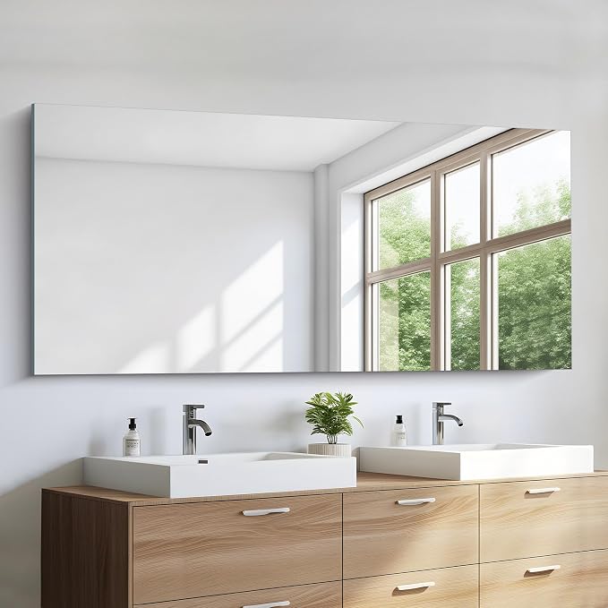 KOCUUY Frameless Mirror, 60"x24" Large Bathroom Mirror for Over Sink, Unframed Mirrors for Wall Upgraded Shatterproof Design, Modern Decorative for Bedroom, Living Room, Entryway
