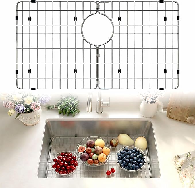26"x14" Stainless Steel Sink Grid Bottom Protector Rack | 304 Stainless, Anti-Rust, Sink Bottom Protector, Scratch Proof, Rear Drain, Multi-Use Rack, Heavy Duty, Easy Clean