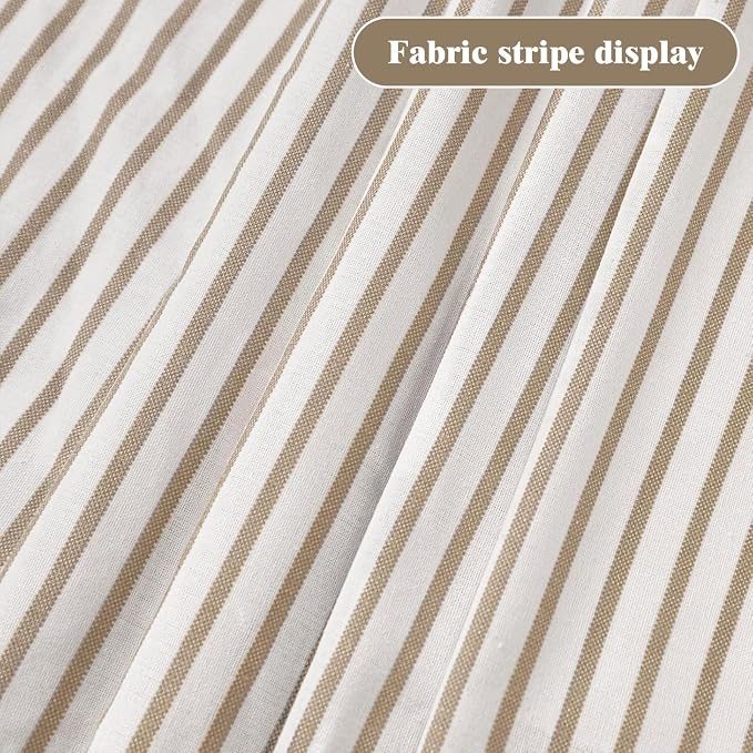 Farmhouse Shower Curtain Linen Button Beige Stripe 72" W x 75" L | Farmhouse Style, Chic Button, Striped, Linen Fabric, Rustic, Country, Natural Look, Washable, for Bathroom Bathtub
