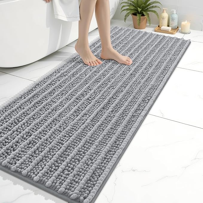Arotive Bathroom Rugs Mat 60x20, Soft Absorbent Chenille Shaggy Bath Mat | Light Grey, Machine Wash Dry, Bath Rugs for Bathroom Floor, Tub and Shower, Home Decor Accessories