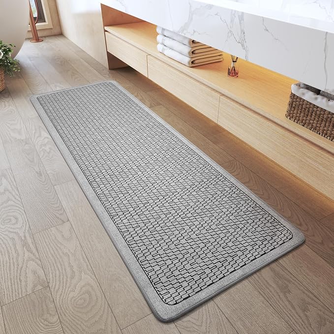 Bathroom Runner Rug, Long Thin Bath Mat Fit Under Door, Grey 17x47 | Quick Dry Absorbent, Rubber Backing Washable Large Bathmat, Shower Mat for Bathroom Floor, Tub and Outside Shower, Home Decor