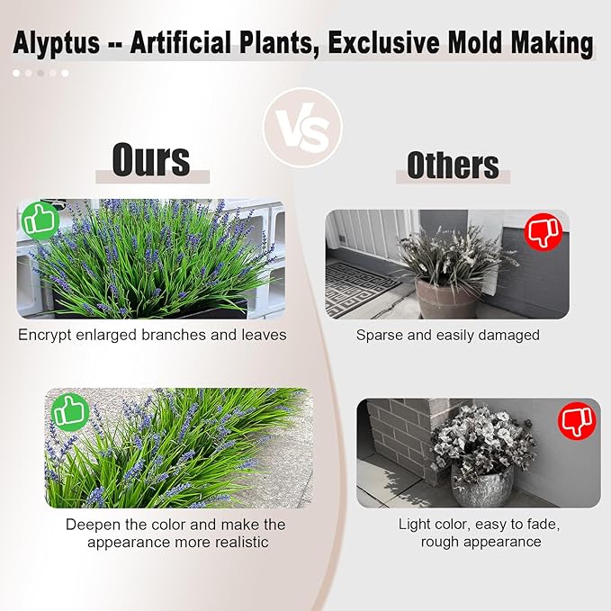 alyptus Artificial Plants Outdoor Fake Monkey Grass with Flowers for Pot UV Resistant Plant Decor for Window Garden Patio Hanging Planter Pathway Front Porch (Grass with Flowers)