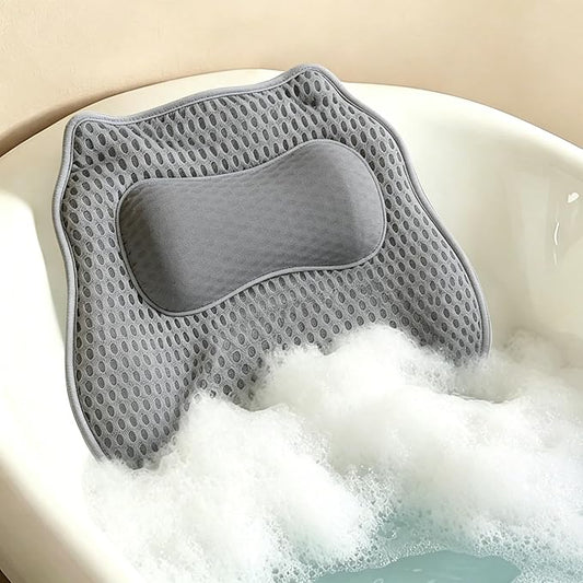 Bath Pillow for Tub,48 Non-Slip Suction Cups,Soft 4D Breathable Air Mesh | Ergonomic,Head,Neck and Back Support,Suitable for hot tub,jacuzzi,spa,Quick-dry non-slip.Machine washable,Bath Gifts,White