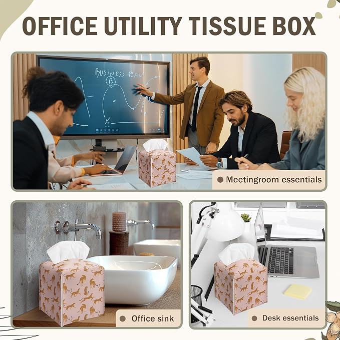 Pink Cheetah Decorative Square Leather Tissue Box Cover - Tissue Holder Gifts for Women Family and Friends Funny Unique for Home Decor Decorative for Kids Room Kitchen Bathroom Office - A28