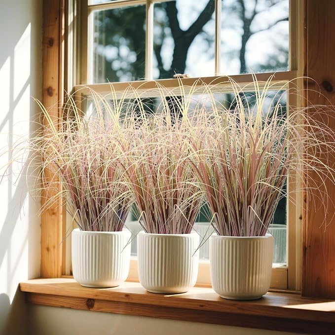 100Pcs Artificial Grass Plants, Faux Shrubs Wheat Grass, Artificial Tall Grasses Fake Plants for Outdoor Decor,Artificial Greenery Stems Weed for Room Indoor Home Decor（Light Purple）
