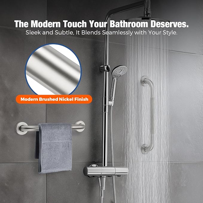 Grab Bars for Shower, 32 Inch Shower Handle, 2 Pack, Brushed Nickel | Grab Bars for Bathroom, Knurled Anti-Slip Grip, 31-Inch Hole Centers, 1-Inch Diameter, Wall-Mounted Support for Seniors