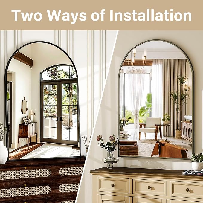 HARRITPURE 16"x24" Arched Bathroom Mirror - Black Wall Mounted Mirror - Black Arch Mirror - Aluminum Alloy Frame Bathroom Mirror Living Room, Bedroom, Bathroom and Entryway | Vanity Aluminum Alloy Frame Arch Wall Mirror for Living Room, Bedroom, Entryway