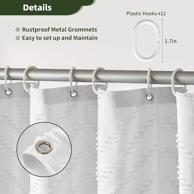 Siiluminisoy Stall Shower Curtain 36x72 White Fabric Shower Curtain Stall Size Cloth Shower Curtains Tufted Chevron Striped Textured Modern Farmhouse Minimalist for Bathroom Decor
