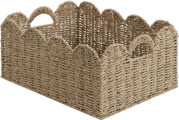 StorageWorks Scalloped Seagrass Baskets, Large Scalloped Basket for Nursery | Scalloped Wicker Basket for Living Room, Decorative Scalloped Baskets for Storage, Wicker Baskets for Organizing and Decor