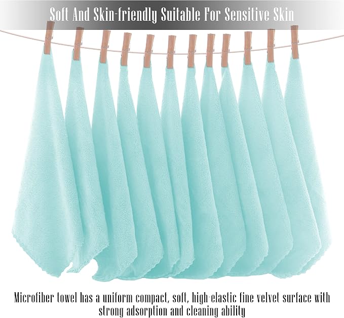 TENSTARS 12 Pack Premium Washcloths Set - Quick Drying- Soft Microfiber Coral Velvet Highly Absorbent Wash Clothes - Multipurpose Use as Bath, Spa, Facial, Fingertip Towel (Frozen Blue)