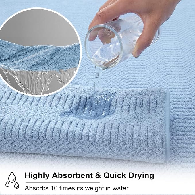 8 Pcs Blue Oversized Bath Towel Set-2 Extra Large Bath Sheets,2 Hand Towels,4 Washcloths Soft Bathroom Towels Highly Absorbent Quick Dry Beach Chair Towels Woven Towels for Hotel and Spa