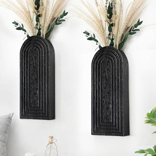 Handmade Wooden Wall Vases Set of 2 for Plants | Boho Rustic Farmhouse Decor for Indoor Artificial Plants and Flowers. Perfect for Living Room, Bedroom, Bathroom, or Patio
