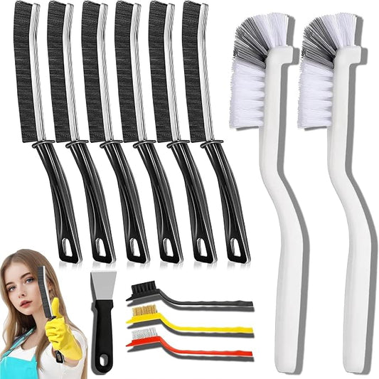 12Pcs Crevice Cleaning Brush Set, Hard Bristle Gap Cleaning Tools, Multifunctional Brushes for Kitchen, Bathroom, Grout, Sink, Bottle, Teapot, Blender, Window & Car (12pcs)