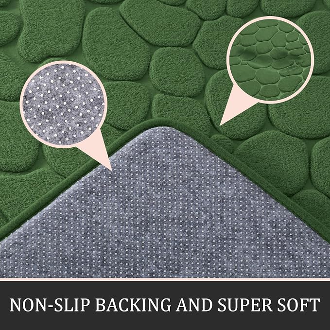 Bathroom Rugs Mat Set, Memory Foam Bath Mat 2 Piece Green | 17x24&20x32, Non Slip, Water Absorbent, Washable, Bath Mat For Bathroom, Sink and Toilet