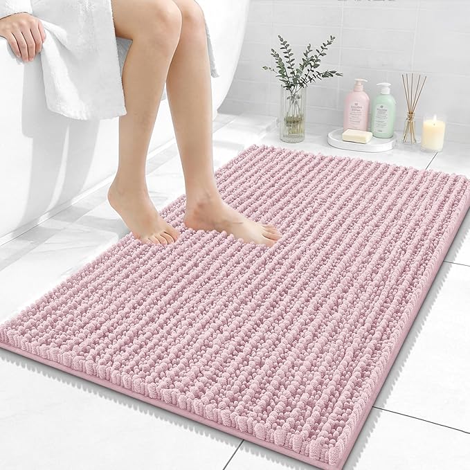 OLANLY Bathroom Rugs 36x24, Thick Soft Absorbent Chenille Bath Rugs | Dusty Rose, Shaggy Bath Mat with Quick-Drying Rubber Backing, Washable for Floor, Tub and Shower, Home Decor Accessories