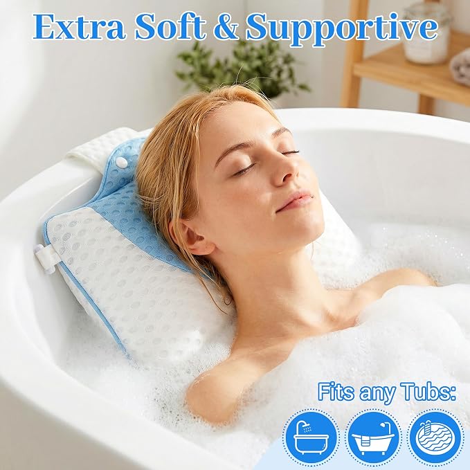 3D Mesh Hot Tub Pillow Ergonomic Neck Adjust Strap Quick Dry Spa Tub Cush | 2-Pack Universal Fit Soft Fast Drying Mesh Spa Pillow with Long Hook Strap for Outdoor Hot Tub & Chaise Lounge