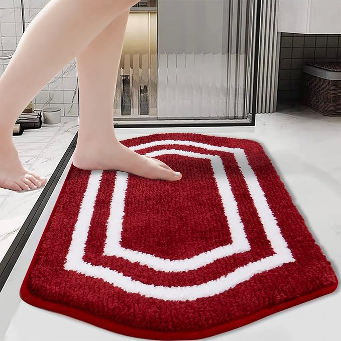 COSY HOMEER Non-Slip Bath Mat Extra Thick Absorbent Plush Washable | 17"x27" White/Red Non-Slip Extra Thick Plush Absorbent Machine Washable Bath Mat Bathroom Rug Floor Tub Shower