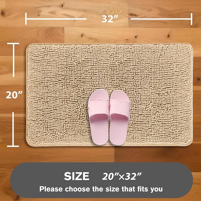 Ivory Cream Bathroom Rugs – Absorbent and Washable Bath Mat, Non-Slip, Thick Soft Chenille Bath Rugs for Bathroom Floor, Shower, Sink - 20" x 32"