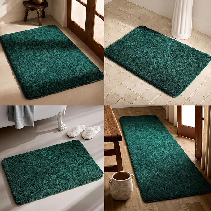 TYUU Bathroom Rugs Non Slip Washable, Ultra Soft Super Absorbent Quick Dry Small Bath Mat with Rubber Backing for Bathroom Floor, Shower, or Sink, Dark Green 20" x 30"