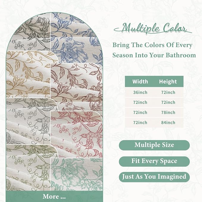 Teal Boho Linen Shower Curtain, Farmhouse Floral for Bathroom | Botanical floral print. Rustic farmhouse boho decor. Durable linen blend fabric. Machine washable for easy care. 72x84