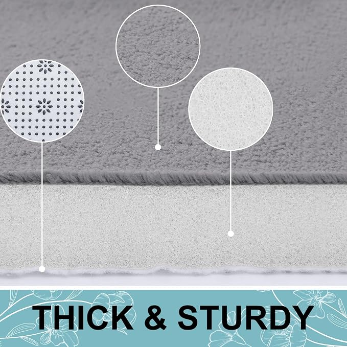 Smiry Memory Foam Bath Mat 24x16, Extra Soft and Absorbent Bathroom Rugs | Medium Grey, Quick Dry Machine Washable Non-Slip Bath Mat for Bathroom Floor, Shower and Tub