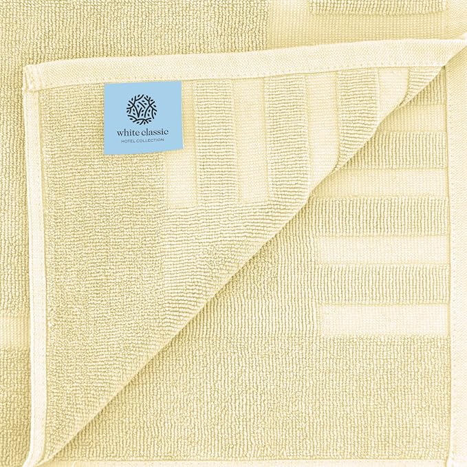 White Classic Luxury Bath Mat Floor Towel Set - Absorbent Cotton Hotel Spa Shower/Bathtub Mats [Not a Bathroom Rug] 22"x34" | 2 Pack | Beige