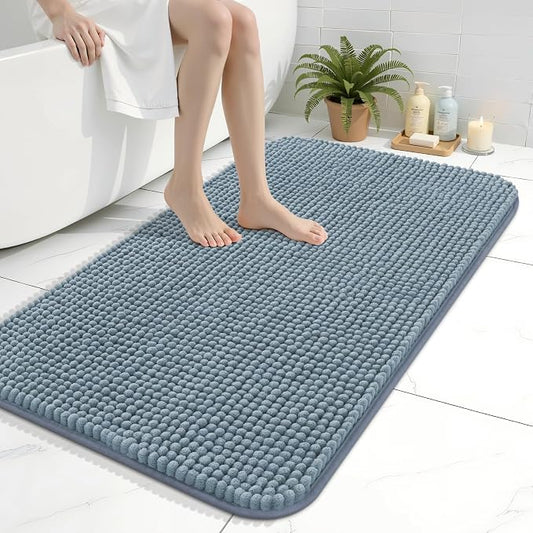 Arotive Chenille Bathroom Rugs 36x24, Soft Absorbent Bath Mat, Grayish Blue | Rubber Backing, Machine Washable Dry Bath Mats for Bathroom Floor, Tub and Shower, Home Decor Accessories
