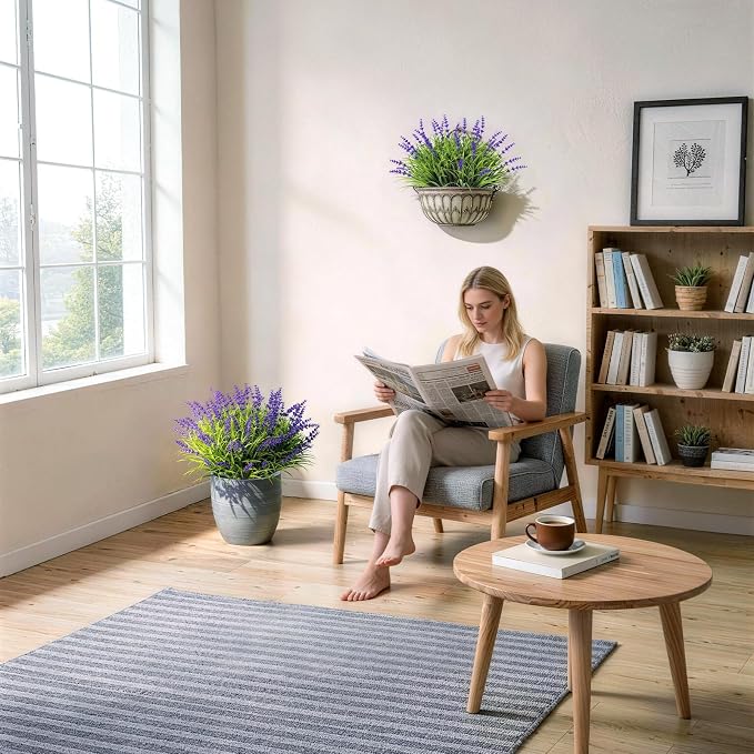 Gipsot 15 Bundles UV Resistant No-Fade Outdoor Artificial Plants & Flowers | Adjustable height fake lavender flowers, indoor & outdoor decor for garden patio pathway hanging planter front porch