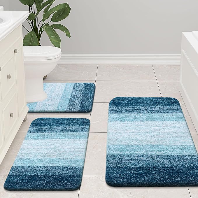 Arotive Microfiber Bathroom Rugs, Shaggy Soft Absorbent Bath Rug, 24x16 | PeacockBlue, Rubber Backing Thick Plush Machine Washable Dry Bath Mats for Bathroom, Tub and Shower, Rectangular